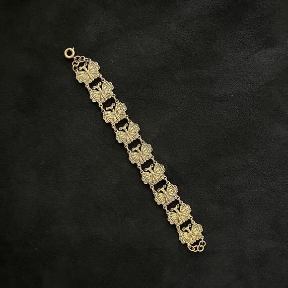 Vintage MCM Gold Tone Butterfly Link Bracelet Iridescent Finish 1960s–70s - Picture 3 of 10